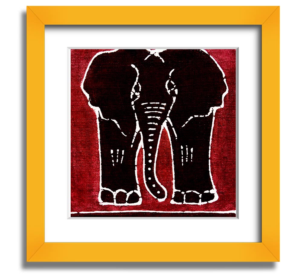 A vibrant Aboriginal Red Elephant framed print showcasing intricate designs and colors, ready to hang on a wall.